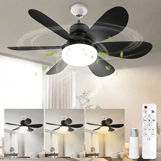 20.5" Socket Fan Light With Remote, 40W, 3 Colors 3000-6500K Small Ceiling Fans With Lights 3 Speed Wind Light Bulb Fan For Bedroom, Living Room, Kitchen, Laundry Room