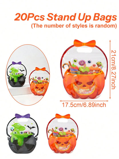 20 Halloween Handheld Gift Bags, Pumpkin Witch Cauldron Shaped Tote Bags, Party Small Gift Bags And Shopping Bags, Halloween Candy Bags, Happy Halloween Decorations, Sealed Candy And Cookie Bags, Tric
