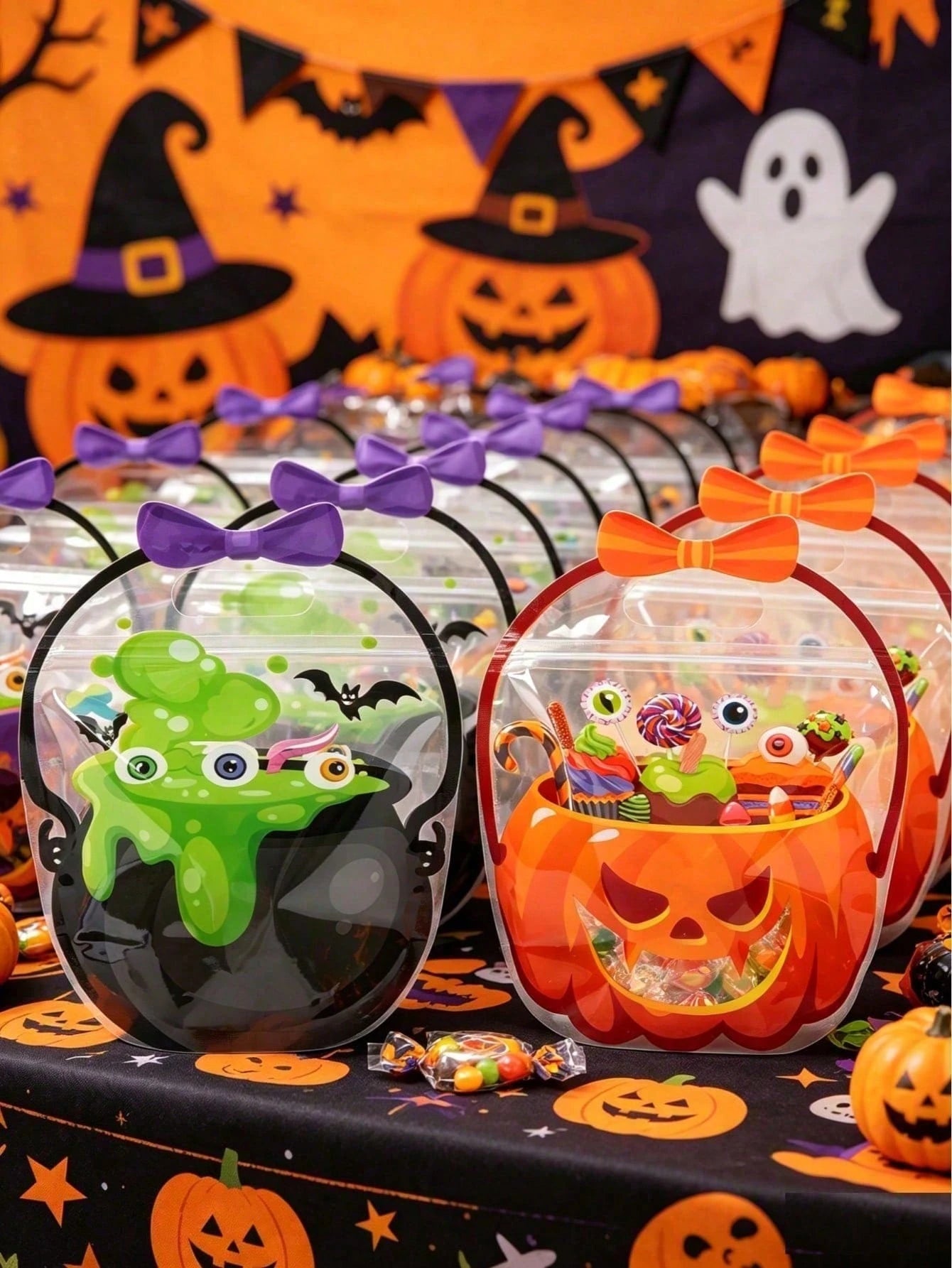 20 Halloween Handheld Gift Bags, Pumpkin Witch Cauldron Shaped Tote Bags, Party Small Gift Bags And Shopping Bags, Halloween Candy Bags, Happy Halloween Decorations, Sealed Candy And Cookie Bags, Tric