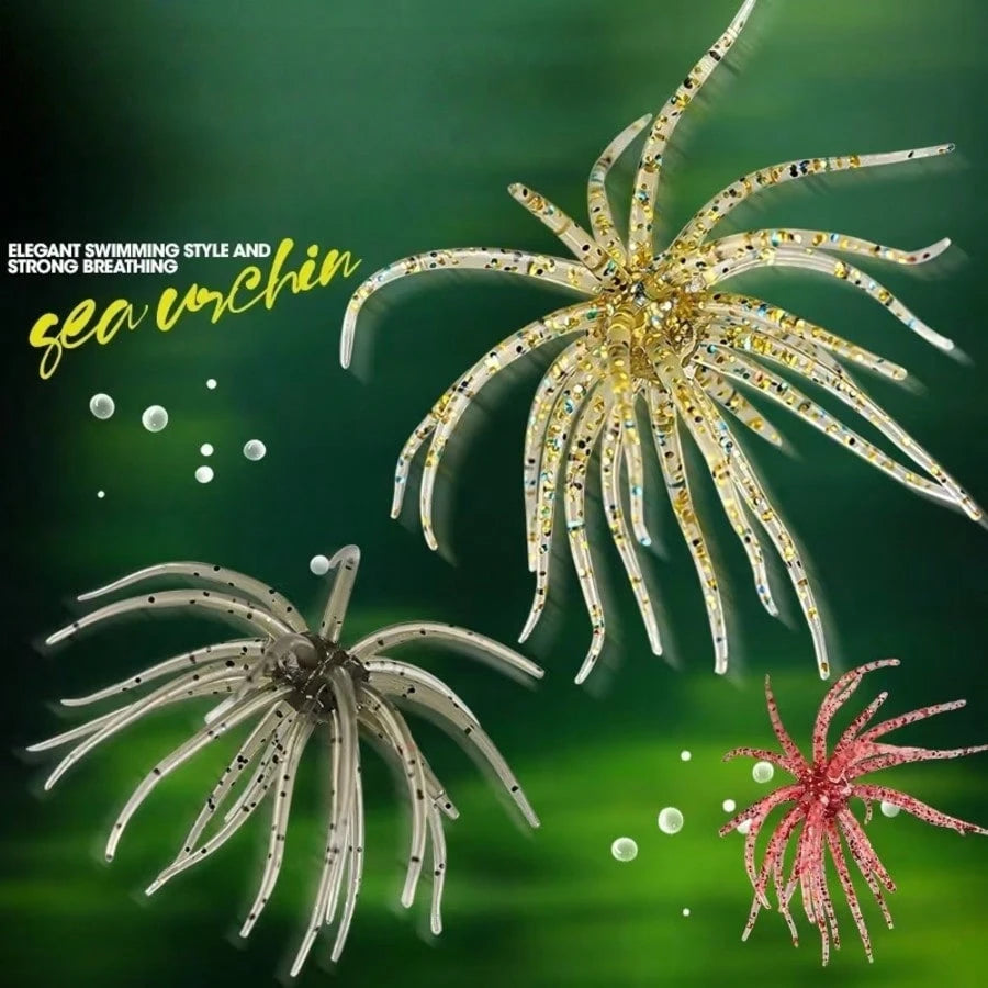 20-Piece Set (10 Sea Urchin Soft Baits+10 Lure Hooks), Wide Belly Crank Hooks, Spherical Floating Biomimetic Realistic Fishing Baits, Suitable For Bass, Trout, Lake, River Freshwater And Seawater Fish