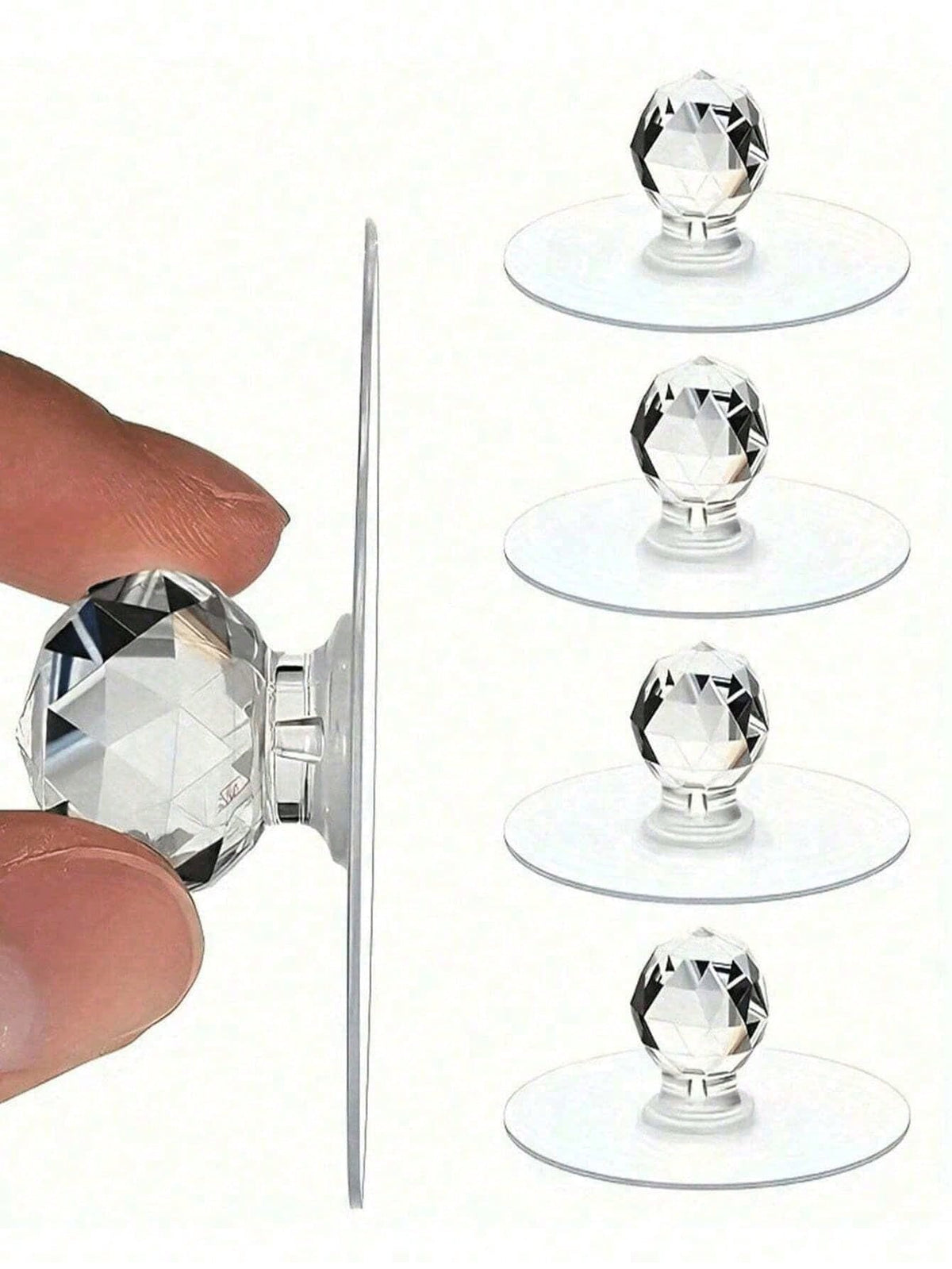 20 Transparent Crystal Cabinet Handles, No Drilling, Self-Adhesive Drawer Handles With Hooks, Furniture Door Decorative Hardware, Used For Jewelry Boxes, Self-Adhesive Cabinet Pull-Out Plastic Handles