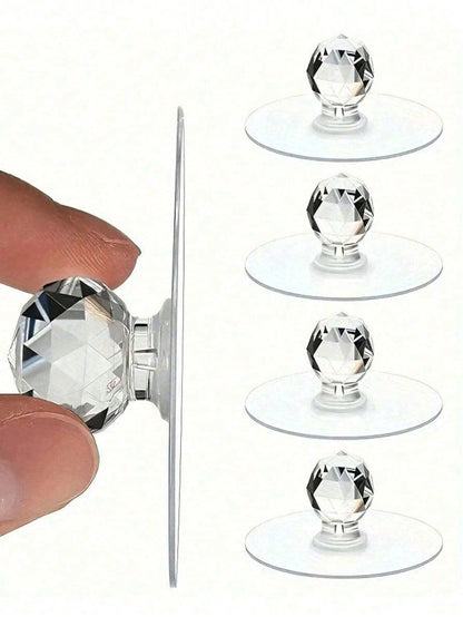 20 Transparent Crystal Cabinet Handles, No Drilling, Self-Adhesive Drawer Handles With Hooks, Furniture Door Decorative Hardware, Used For Jewelry Boxes, Self-Adhesive Cabinet Pull-Out Plastic Handles