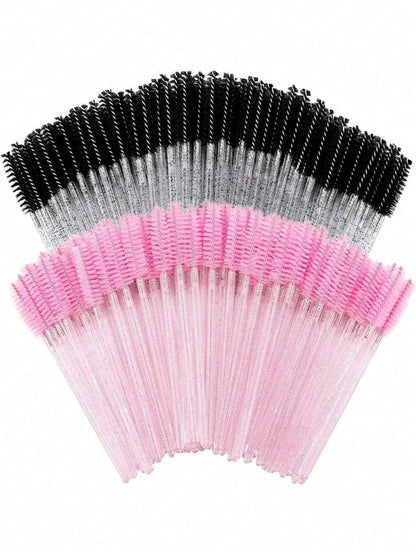 200pcs/100pcs/50pcs/10pcs Mascara Brushes, Eyelash Brushes, Eyelash Cleaning Brushes, Crystal Glossy Eyebrow Brushes, Eyelash Extension Makeup Tools