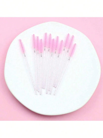 200pcs/100pcs/50pcs/10pcs Mascara Brushes, Eyelash Brushes, Eyelash Cleaning Brushes, Crystal Glossy Eyebrow Brushes, Eyelash Extension Makeup Tools