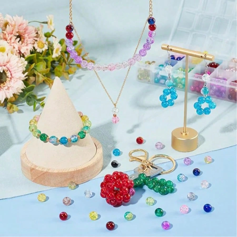 200pcs 8mm Transparent Iridescent Round Beads, Straight Hole, Suitable For Phone Straps, Bracelets, Necklaces, DIY Jewelry Crafts, Clothing Accessories, Earrings, Pendants, Bracelet Parts