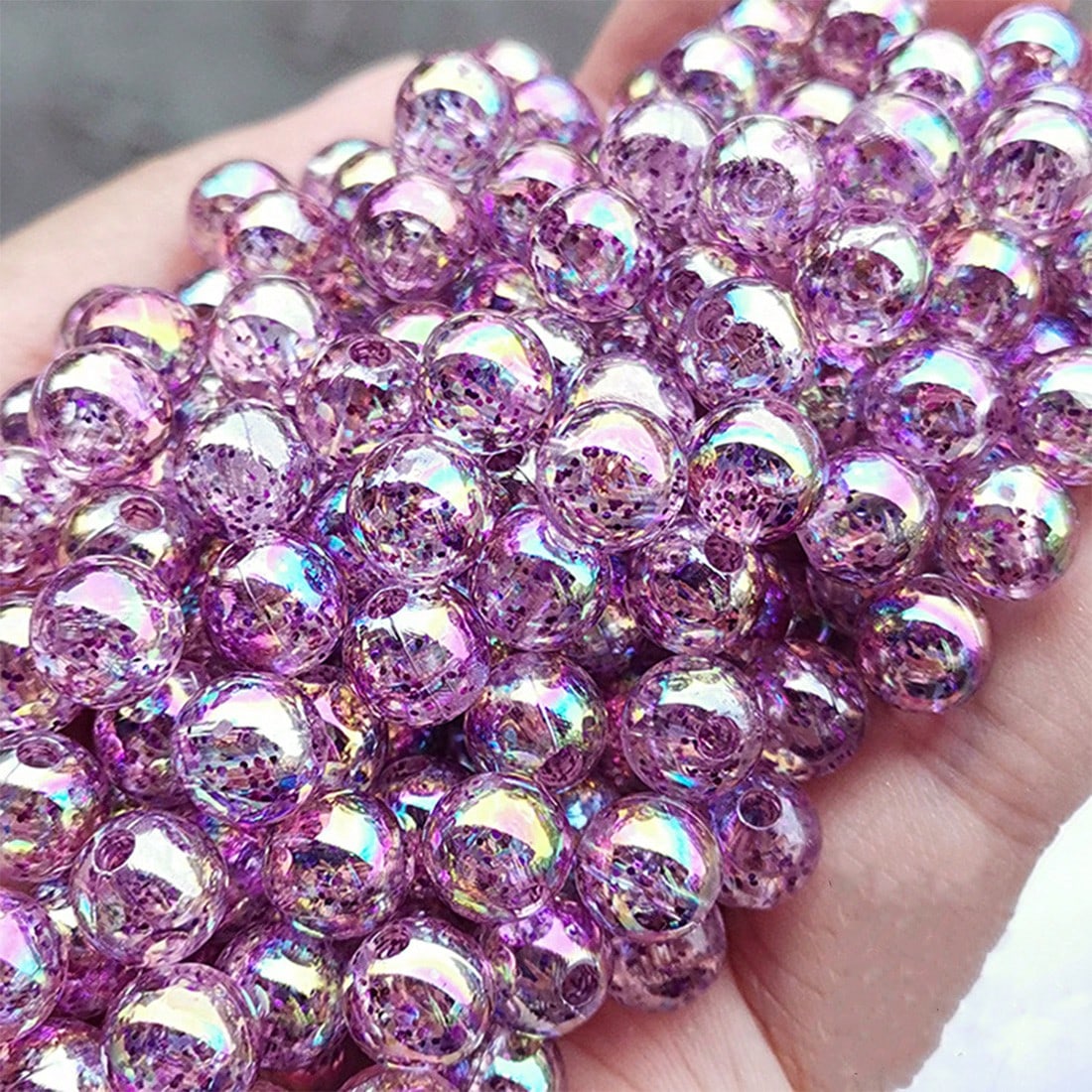200pcs 8mm Transparent Iridescent Round Beads, Straight Hole, Suitable For Phone Straps, Bracelets, Necklaces, DIY Jewelry Crafts, Clothing Accessories, Earrings, Pendants, Bracelet Parts