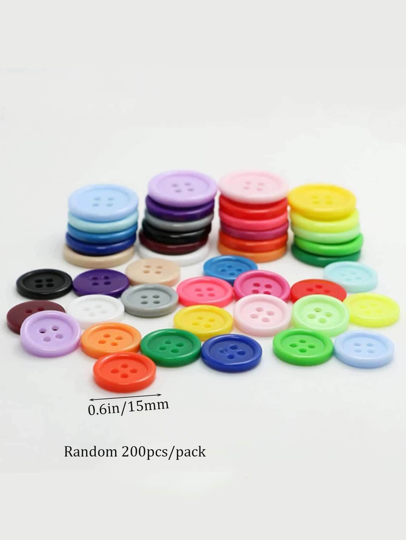 200pcs DIY Button Set, Simple Plastic Color Block Round Shaped Button For Sewing