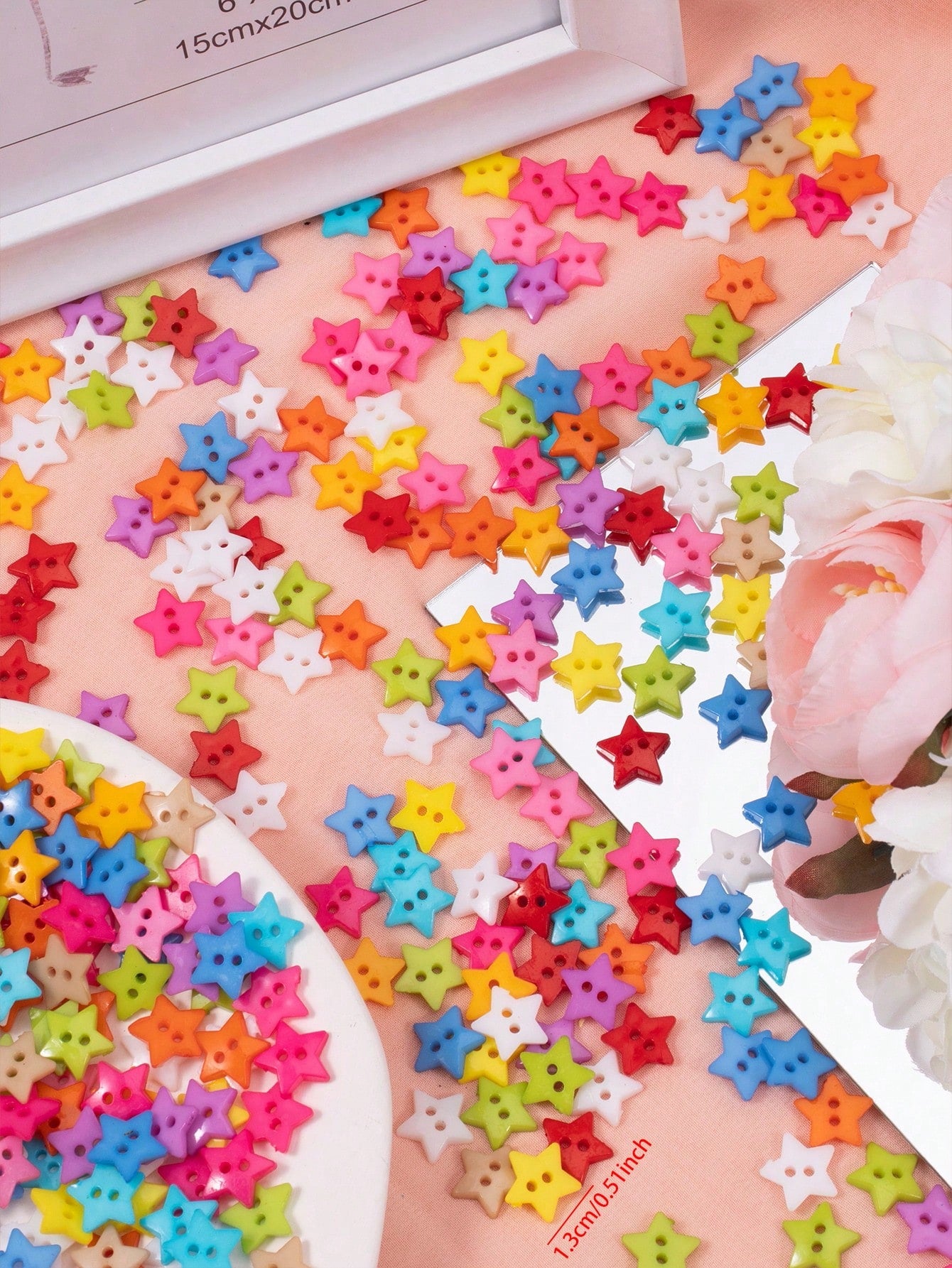 200pcs DIY Button Set, Simple Plastic Color Block Round Shaped Button For Sewing