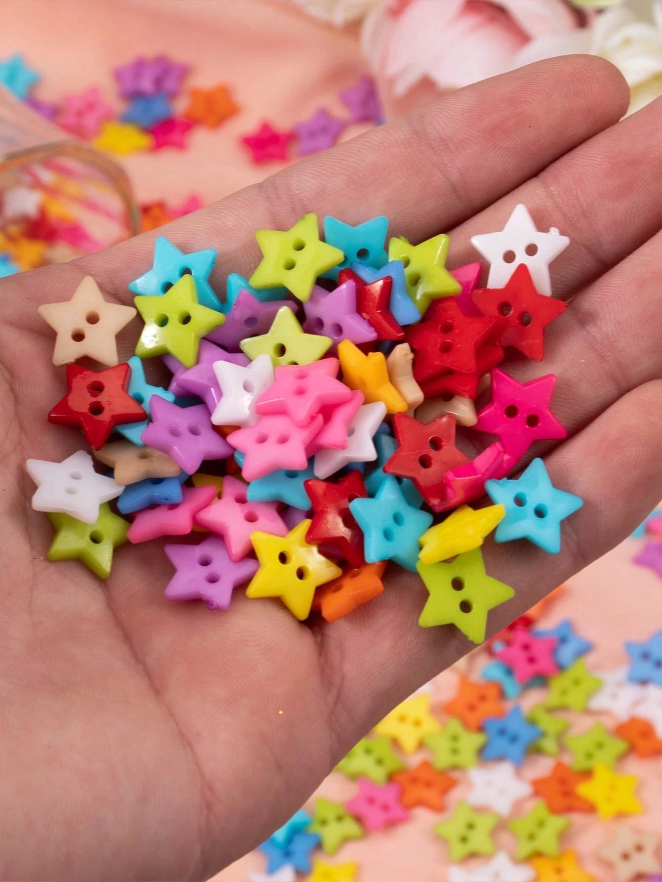 200pcs DIY Button Set, Simple Plastic Color Block Round Shaped Button For Sewing