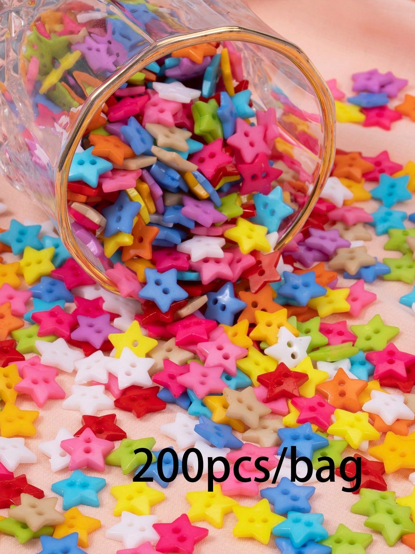 200pcs DIY Button Set, Simple Plastic Color Block Round Shaped Button For Sewing