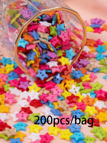 200pcs DIY Button Set, Simple Plastic Color Block Round Shaped Button For Sewing