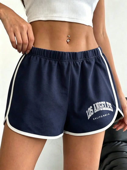 2025 Ladies Letter Print Element Casual Shorts, Suitable For Daily Outdoor Wear