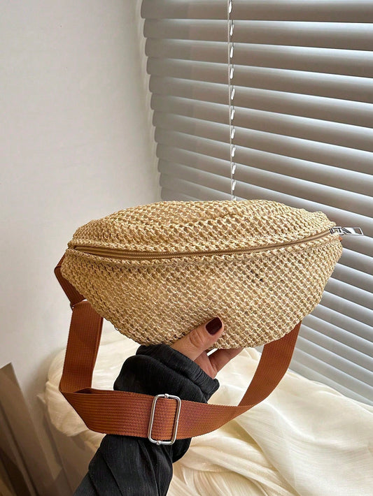 2025 Summer New Woven Chest Bag, Crossbody Bag, Fanny Pack, Travel, Versatile, Beach, Street Style Woven,Straw Bag