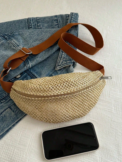 2025 Summer New Woven Chest Bag, Crossbody Bag, Fanny Pack, Travel, Versatile, Beach, Street Style Woven,Straw Bag