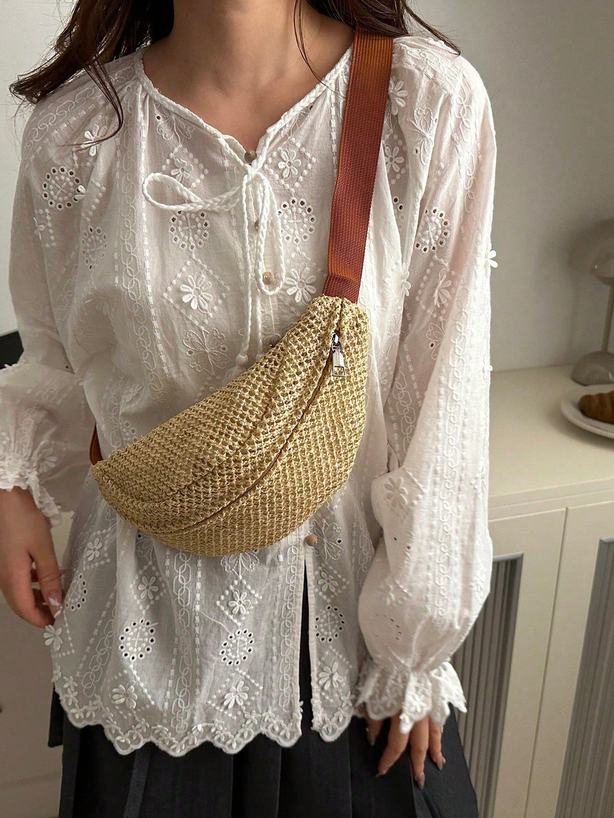 2025 Summer New Woven Chest Bag, Crossbody Bag, Fanny Pack, Travel, Versatile, Beach, Street Style Woven,Straw Bag