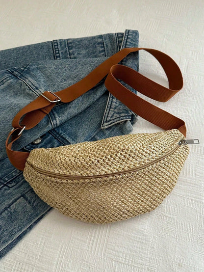 2025 Summer New Woven Chest Bag, Crossbody Bag, Fanny Pack, Travel, Versatile, Beach, Street Style Woven,Straw Bag