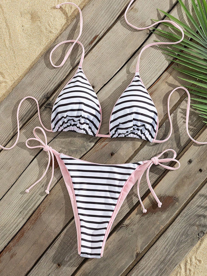 2025 Summer Vacation Beach Leopard Print Sexy Halter Tie Bikini Set