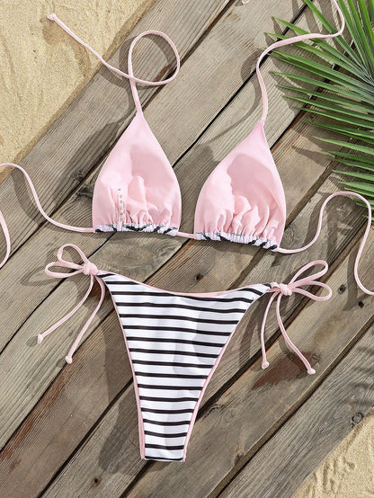 2025 Summer Vacation Beach Leopard Print Sexy Halter Tie Bikini Set