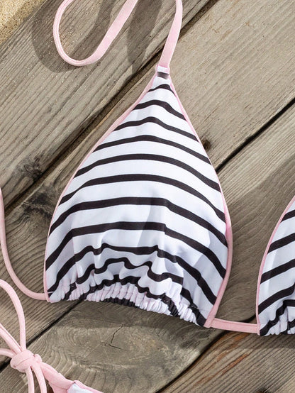 2025 Summer Vacation Beach Leopard Print Sexy Halter Tie Bikini Set