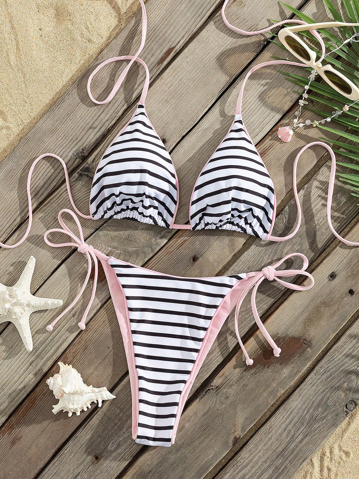 2025 Summer Vacation Beach Leopard Print Sexy Halter Tie Bikini Set