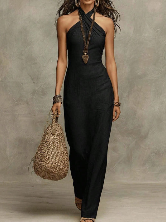 2026 New Arrival Women Sleeveless Halter Neck Dress Slim Elegant Fashion Midi Dress