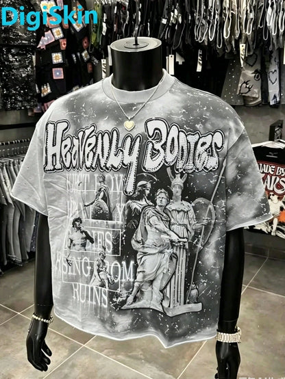 2026 New Cotton T-Shirt Short-Sleeved Full-Printed Couple Lapel Digital Spray Inner Style Pullover Top