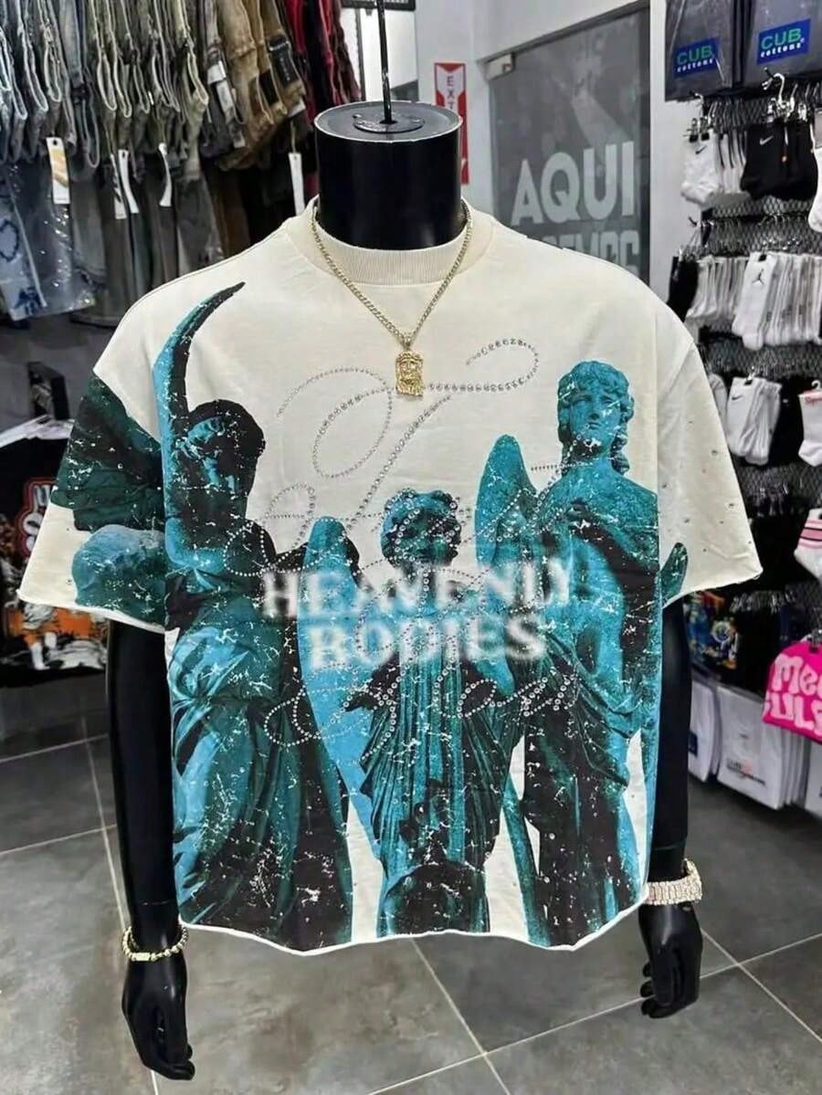 2026 New Cotton T-Shirt Short-Sleeved Full-Printed Couple Lapel Digital Spray Inner Style Pullover Top