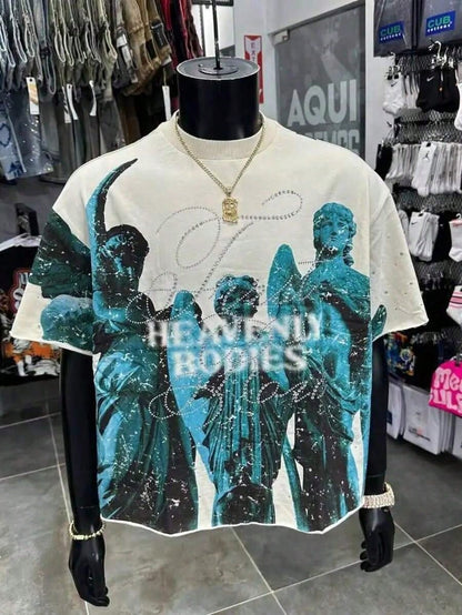 2026 New Cotton T-Shirt Short-Sleeved Full-Printed Couple Lapel Digital Spray Inner Style Pullover Top