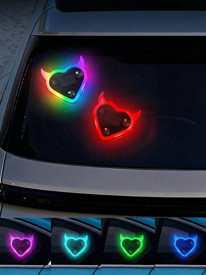 2026 New Devil Heart Solar LED Car Ambient Light, Heart-Shaped Neon Window Decor, Automatic Sensor Light, 5 Lighting Modes, Cute Aesthetic Car Accessory, Suitable For Women And Girls, Romantic Interio