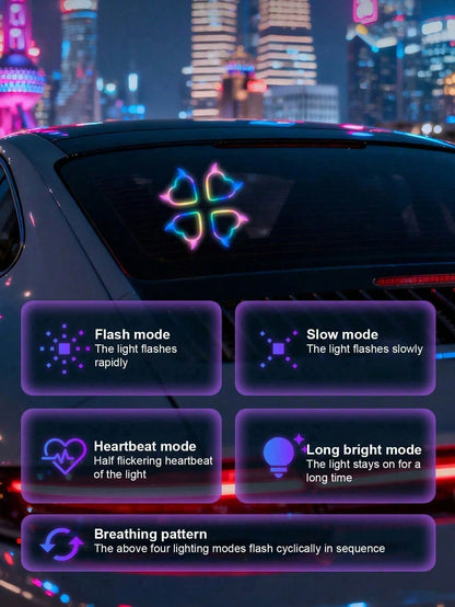 2026 New Devil Heart Solar LED Car Ambient Light, Heart-Shaped Neon Window Decor, Automatic Sensor Light, 5 Lighting Modes, Cute Aesthetic Car Accessory, Suitable For Women And Girls, Romantic Interio