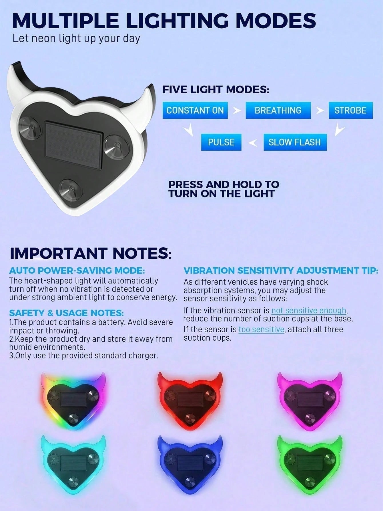 2026 New Devil Heart Solar LED Car Ambient Light, Heart-Shaped Neon Window Decor, Automatic Sensor Light, 5 Lighting Modes, Cute Aesthetic Car Accessory, Suitable For Women And Girls, Romantic Interio