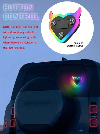2026 New Devil Heart Solar LED Car Ambient Light, Heart-Shaped Neon Window Decor, Automatic Sensor Light, 5 Lighting Modes, Cute Aesthetic Car Accessory, Suitable For Women And Girls, Romantic Interio