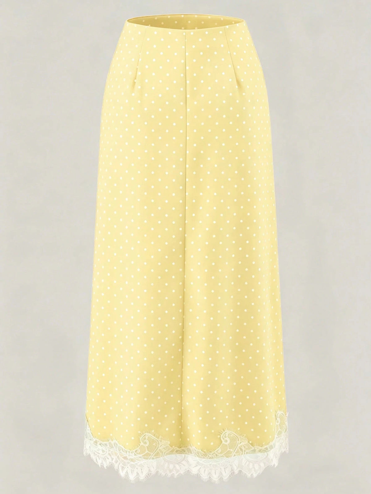 2026 New Elegant Commuter Style Women's Black & White Polka Dot Lace Patchwork A-Line Skirt, Summer Yellow