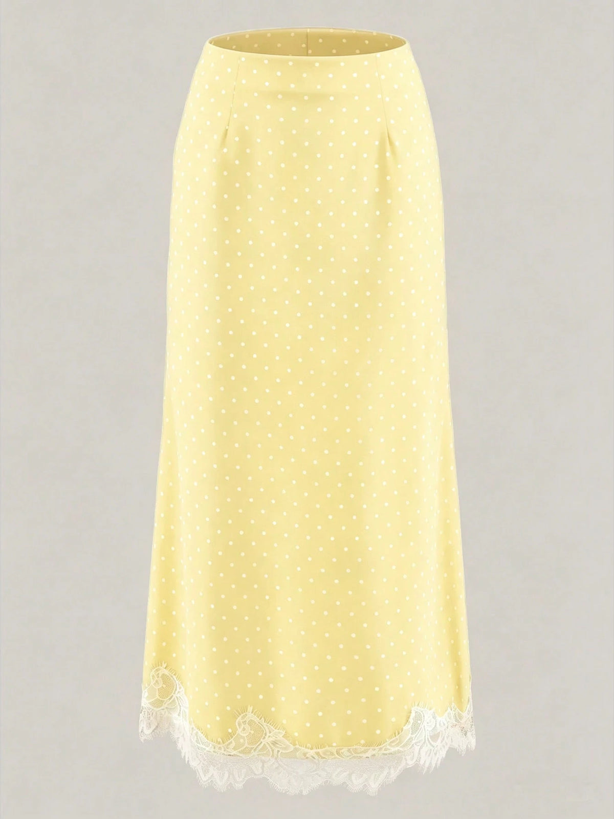 2026 New Elegant Commuter Style Women's Black & White Polka Dot Lace Patchwork A-Line Skirt, Summer Yellow