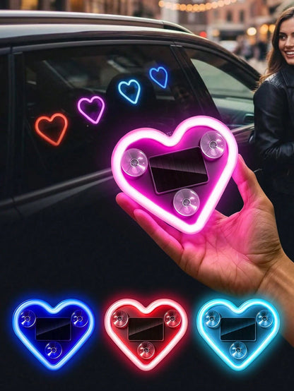 2026 New Heart-Shaped LED Solar Powered Car Atmosphere Light, Suitable For Women Car Accessories, Heart-Shaped Neon Window Decoration Light, With Automatic Sensing Design, 5 Lighting Modes, Perfect Ro