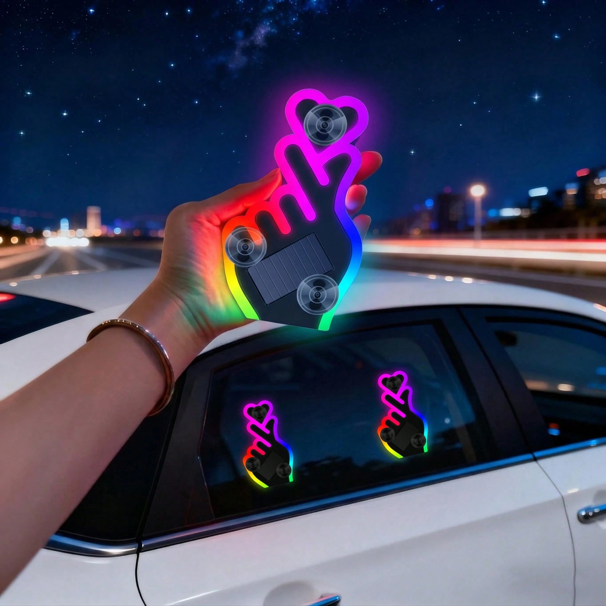 2026 New Heart-Shaped Solar Powered LED Car Atmosphere Light, Heart-Shaped Neon Rear Window Decoration, Sensor-Activated 5-Mode Atmosphere Light, Cute Car Accessory For Women And Girls, Beautiful Roma