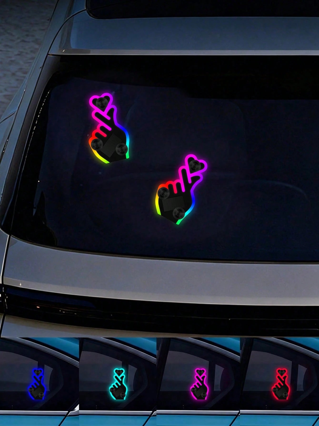 2026 New Heart-Shaped Solar Powered LED Car Atmosphere Light, Heart-Shaped Neon Rear Window Decoration, Sensor-Activated 5-Mode Atmosphere Light, Cute Car Accessory For Women And Girls, Beautiful Roma