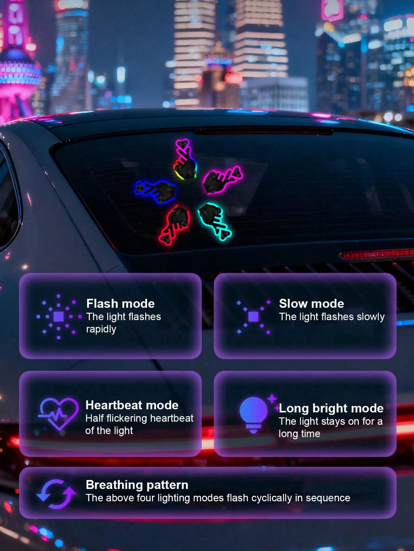 2026 New Heart-Shaped Solar Powered LED Car Atmosphere Light, Heart-Shaped Neon Rear Window Decoration, Sensor-Activated 5-Mode Atmosphere Light, Cute Car Accessory For Women And Girls, Beautiful Roma