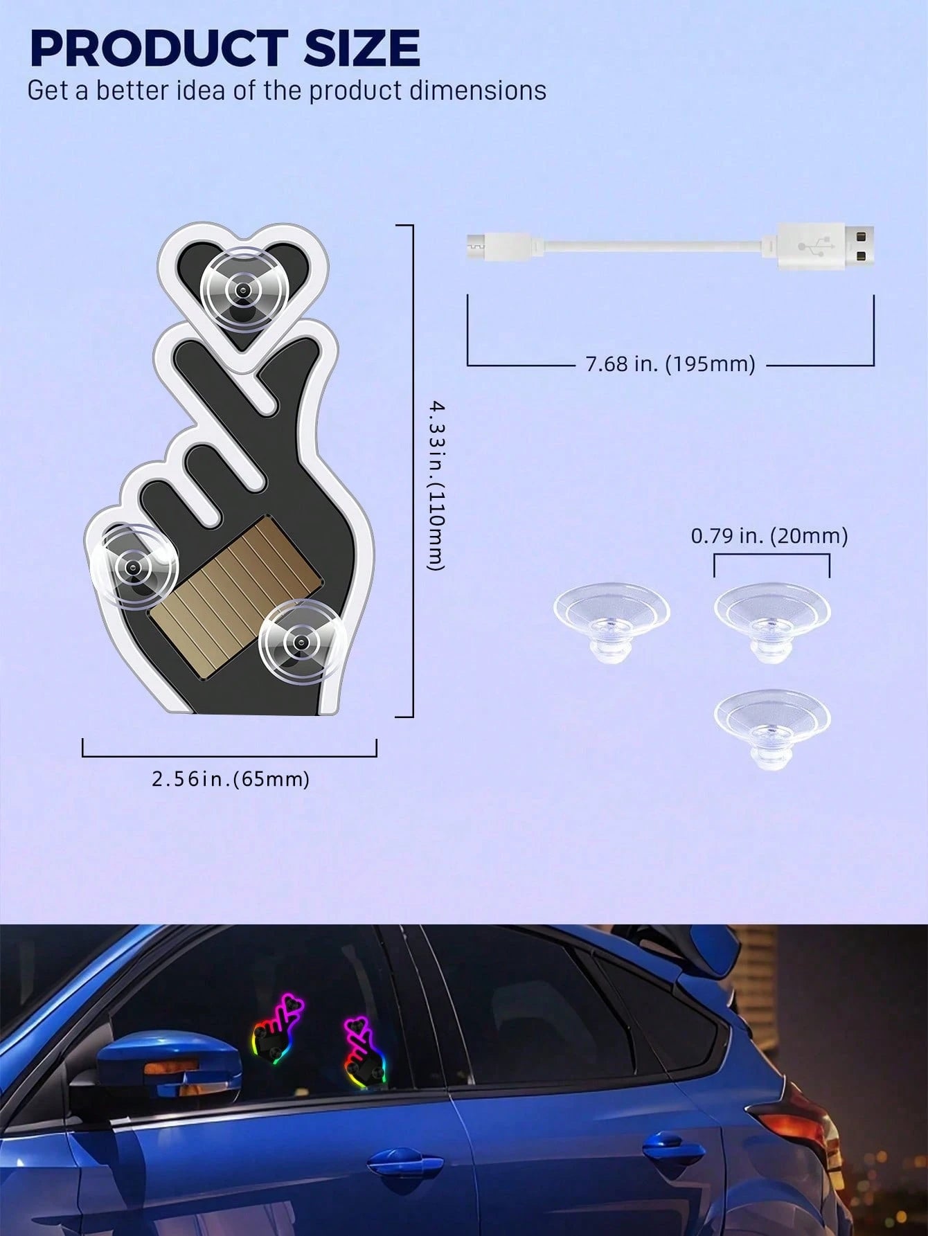 2026 New Heart-Shaped Solar Powered LED Car Atmosphere Light, Heart-Shaped Neon Rear Window Decoration, Sensor-Activated 5-Mode Atmosphere Light, Cute Car Accessory For Women And Girls, Beautiful Roma