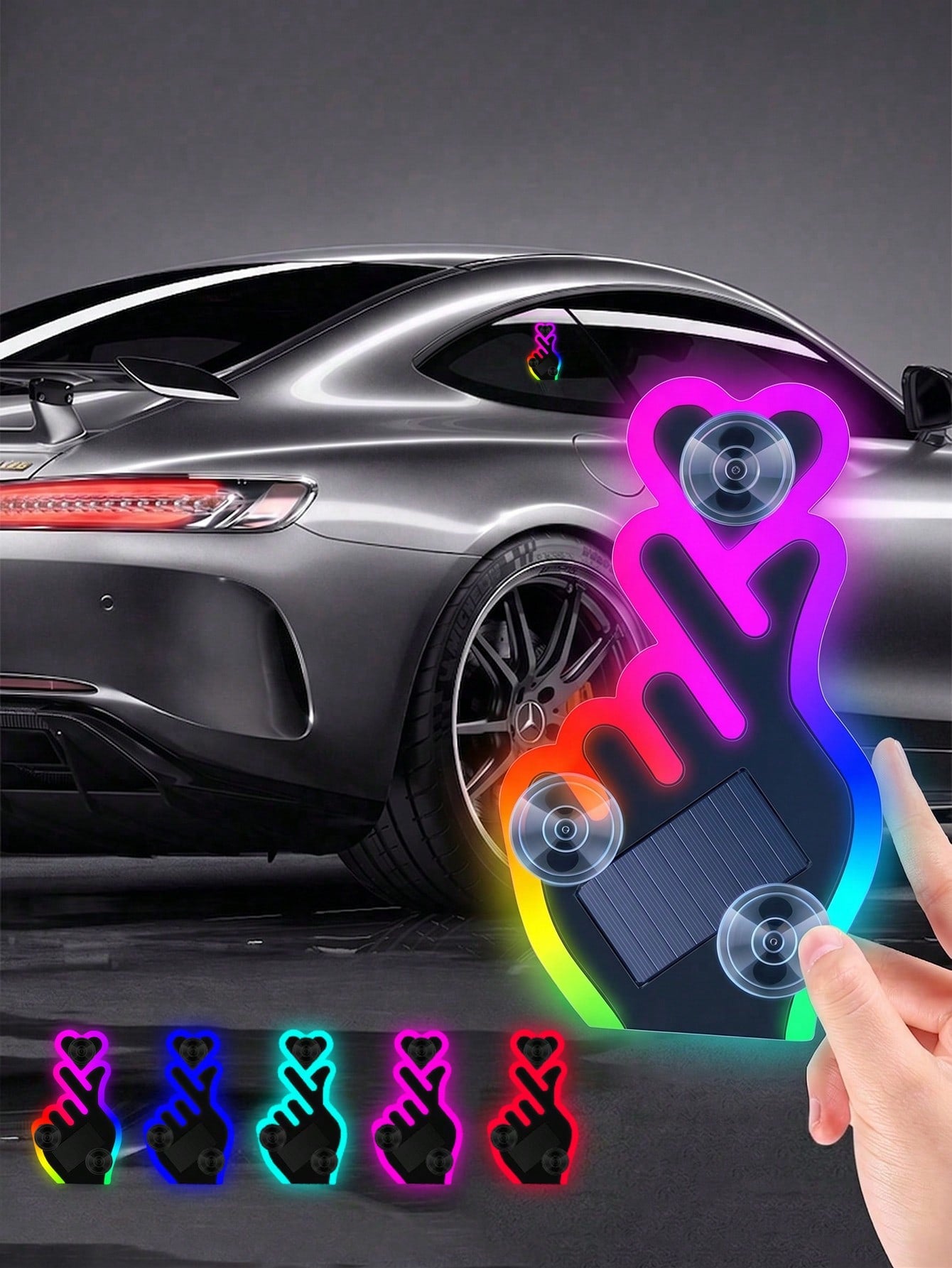 2026 New Heart-Shaped Solar Powered LED Car Atmosphere Light, Heart-Shaped Neon Rear Window Decoration, Sensor-Activated 5-Mode Atmosphere Light, Cute Car Accessory For Women And Girls, Beautiful Roma