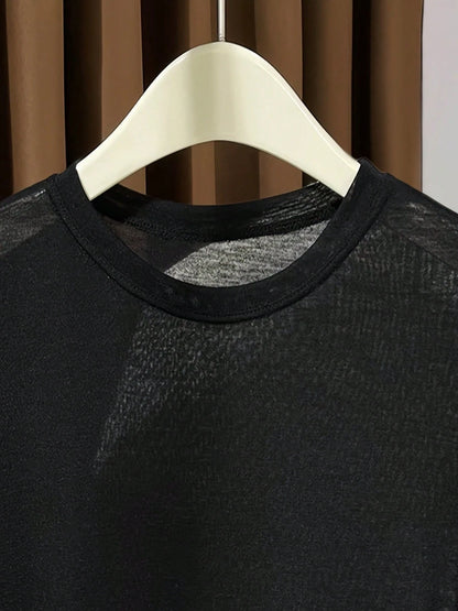 2026 New Knitted Face Mask Short Sleeve Undershirt, Summer Thin White Round Neck T-Shirt For Women Casual Black, Effortless Style