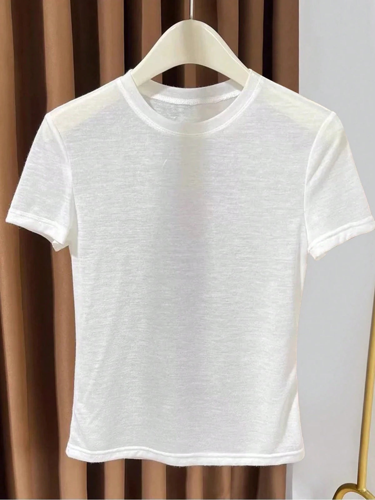 2026 New Knitted Face Mask Short Sleeve Undershirt, Summer Thin White Round Neck T-Shirt For Women Casual Black, Effortless Style