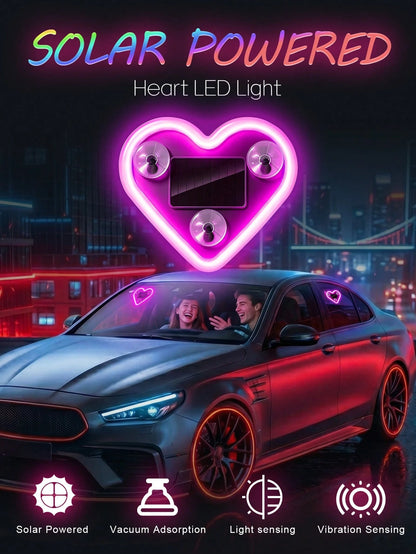 2026 New Solar Powered LED Atmosphere Light Car Decor, Heart-Shaped Neon Lamp Window Decoration Light, With Auto Sensor Design, 5 Lighting Modes, Romantic Interior Decor, Suitable For Couples And Fema