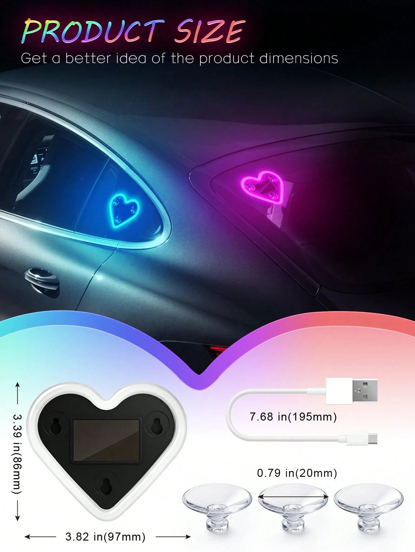 2026 New Solar Powered LED Atmosphere Light Car Decor, Heart-Shaped Neon Lamp Window Decoration Light, With Auto Sensor Design, 5 Lighting Modes, Romantic Interior Decor, Suitable For Couples And Fema