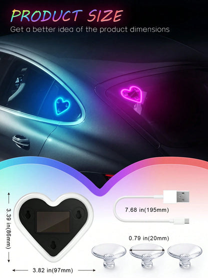 2026 New Solar Powered LED Atmosphere Light Car Decor, Heart-Shaped Neon Lamp Window Decoration Light, With Auto Sensor Design, 5 Lighting Modes, Romantic Interior Decor, Suitable For Couples And Fema