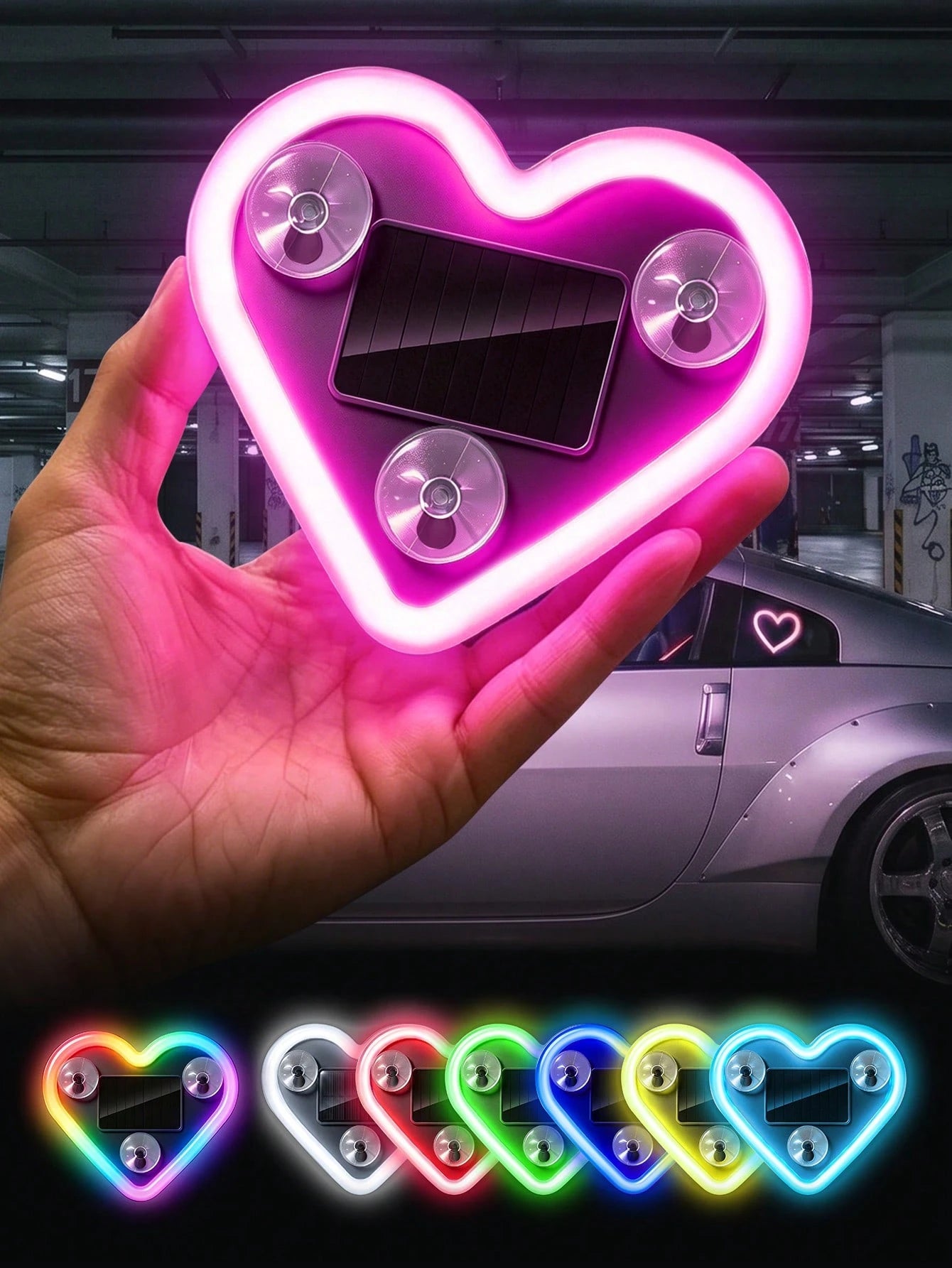 2026 New Solar Powered LED Atmosphere Light Car Decor, Heart-Shaped Neon Lamp Window Decoration Light, With Auto Sensor Design, 5 Lighting Modes, Romantic Interior Decor, Suitable For Couples And Fema