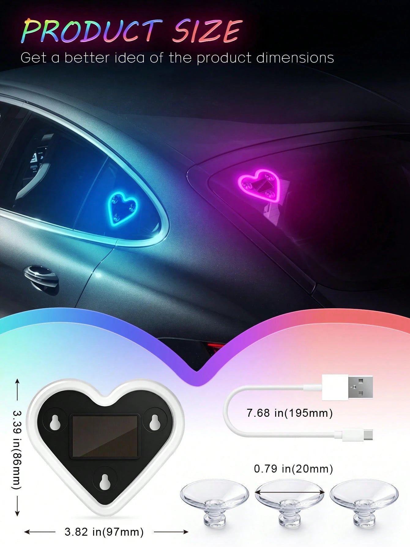 2026 New Solar Powered LED Atmosphere Light Car Decor, Heart-Shaped Neon Lamp Window Decoration Light, With Auto Sensor Design, 5 Lighting Modes, Romantic Interior Decor, Suitable For Couples And Fema