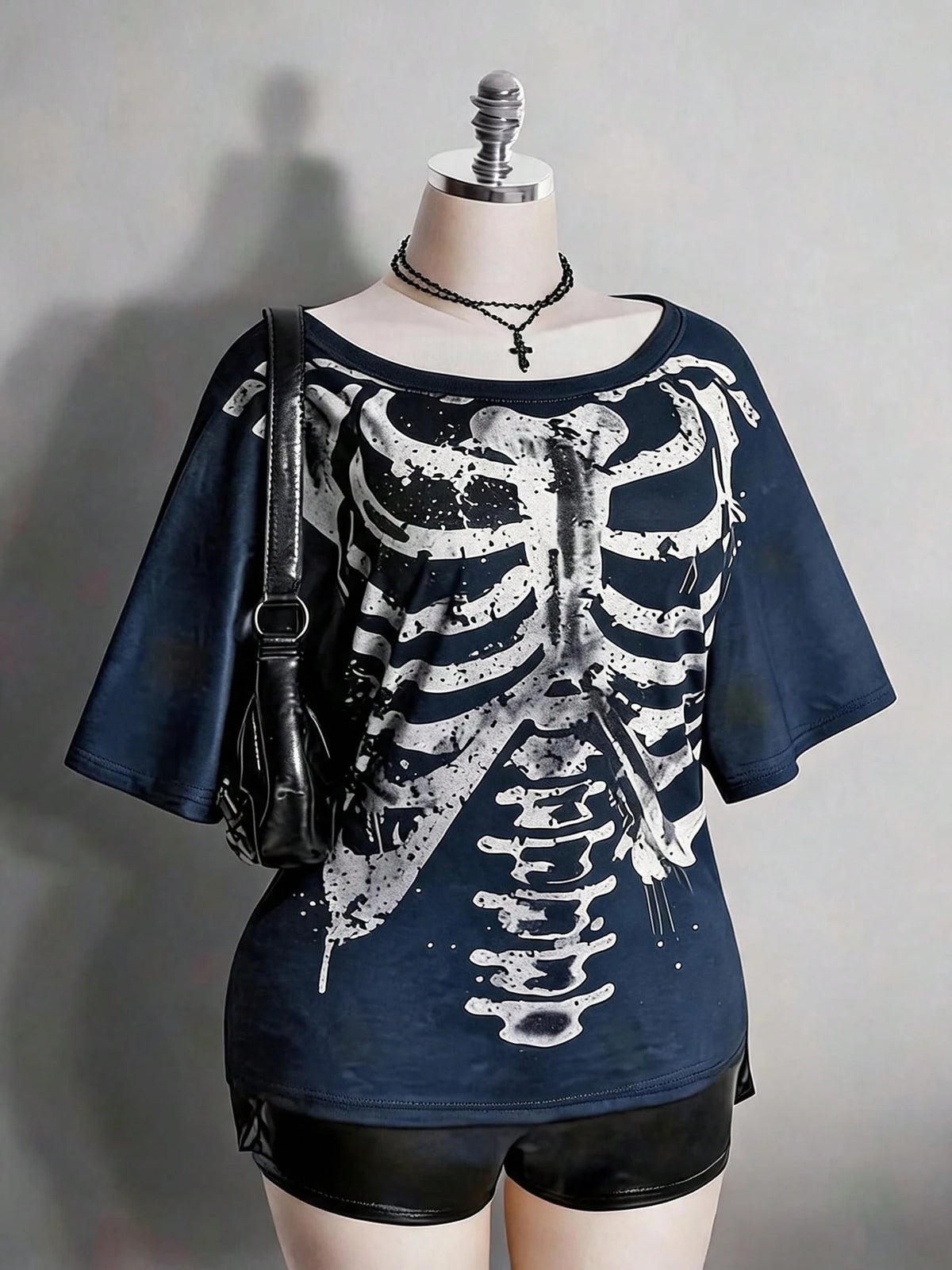 2026 Summer Collection,Retro Gothic Plus Tee: Distressed Skull & Rose, Y2K Punk Style, Sizes S-7XL, Ships 24H