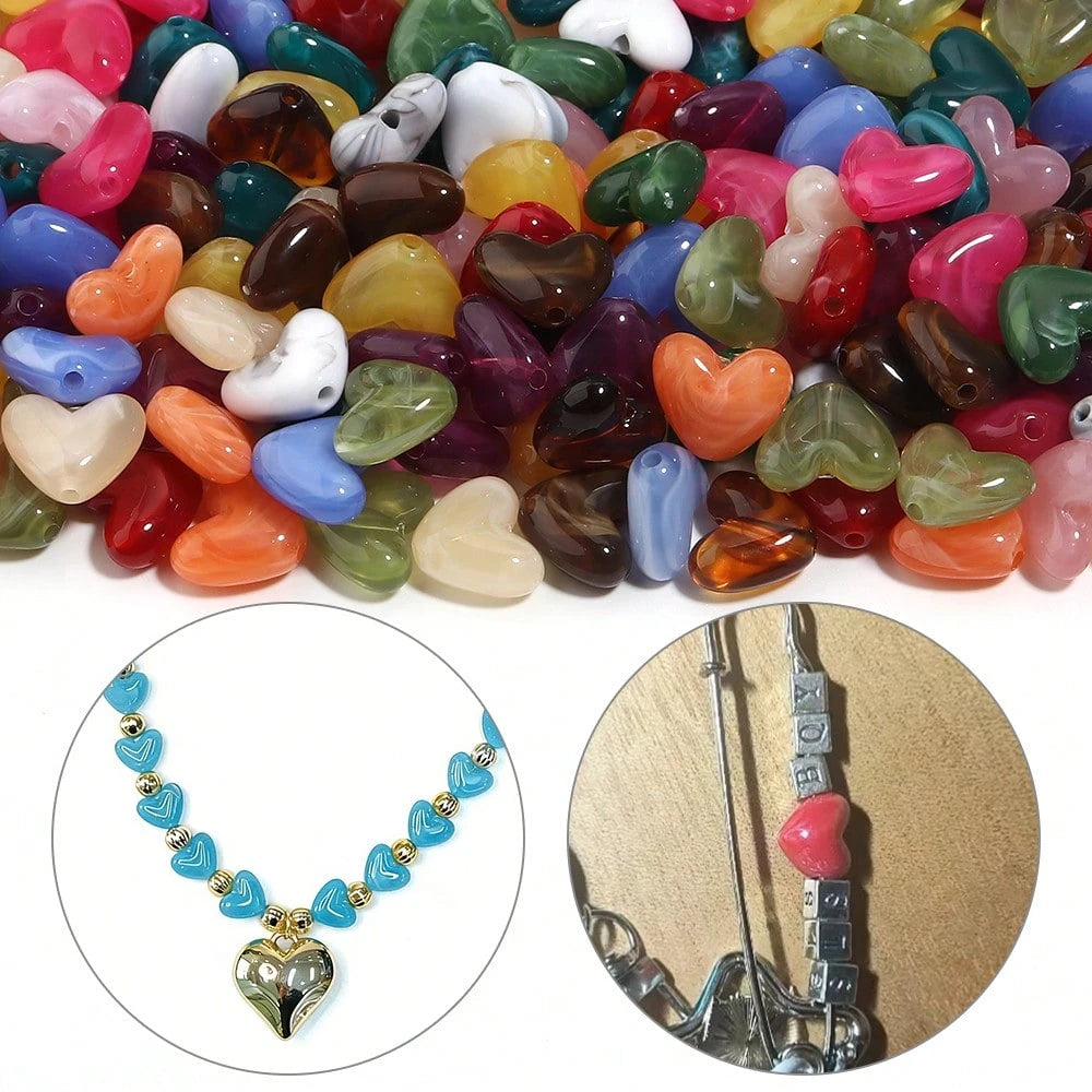 20pcs Acrylic Dual-Color Tie Dye Heart-Shaped Beads With Hole, Heart Beads For Handmade DIY Bracelet Necklace Accessories, Jewelry Making Beads