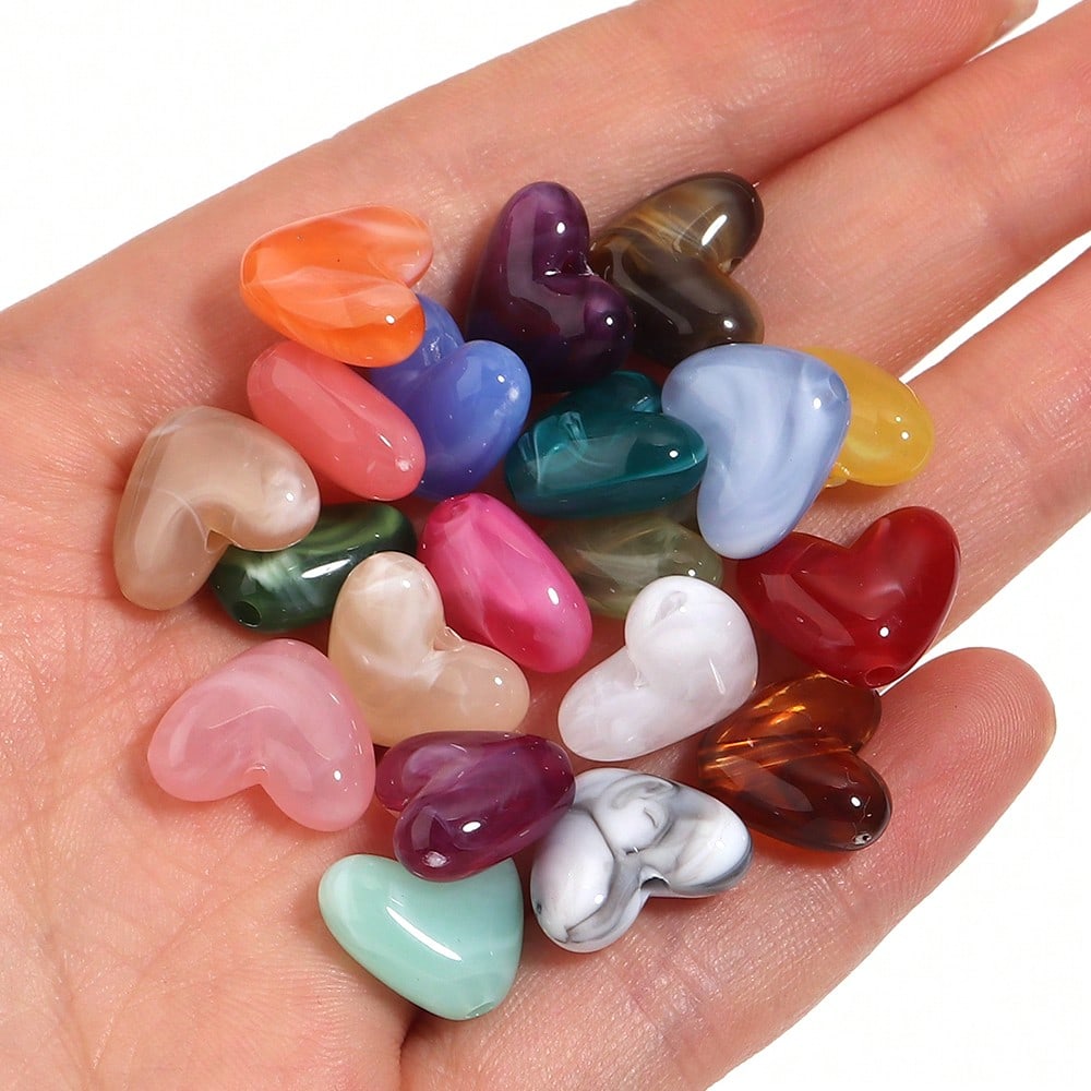 20pcs Acrylic Dual-Color Tie Dye Heart-Shaped Beads With Hole, Heart Beads For Handmade DIY Bracelet Necklace Accessories, Jewelry Making Beads